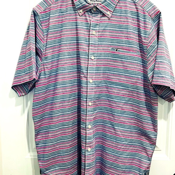 Tommy‎ Bahama Reef Point Button Down | Blue/Pink Stripe | Size L - Picture 1 of 9